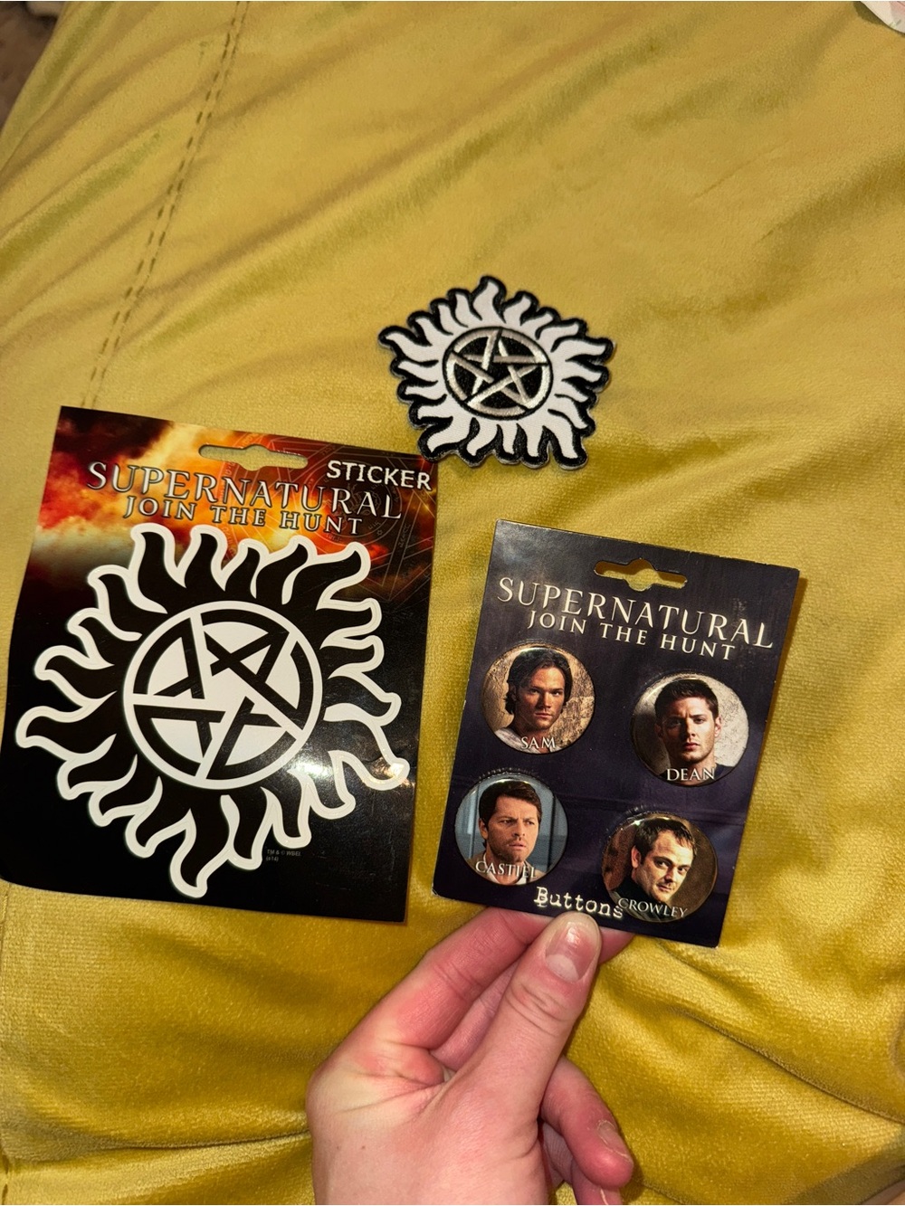 Supernatural bundle sticker, patch, and 4 pins